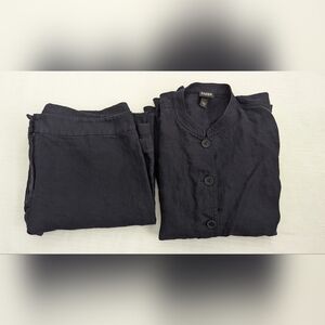 Eileen Fisher Woman's  Blazer Size S / Pants Size M %100 Linen Dark Blue